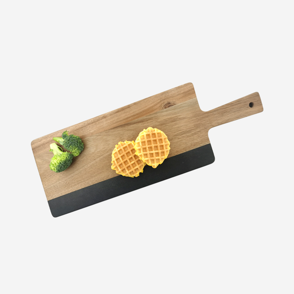 Nordic style natural marble tray Pizza fruit dinner plate Acacia wood marble rectangular cutting board