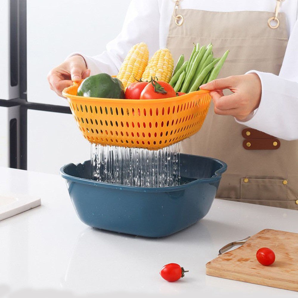 Double-Layer Kitchen Vegetable Basin Draining Basket Hot Pot Platter Vegetable Washing Basket Household