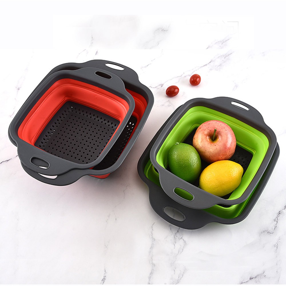 Silicone Folding Drain Basket Fruit Vegetable Washing Basket Foldable Strainer Basket