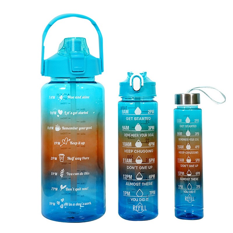 Hot Sale Children School 500ml 900ml 2L Drink Bottle 3 in 1 Set Gradient Color Fitness Motivational