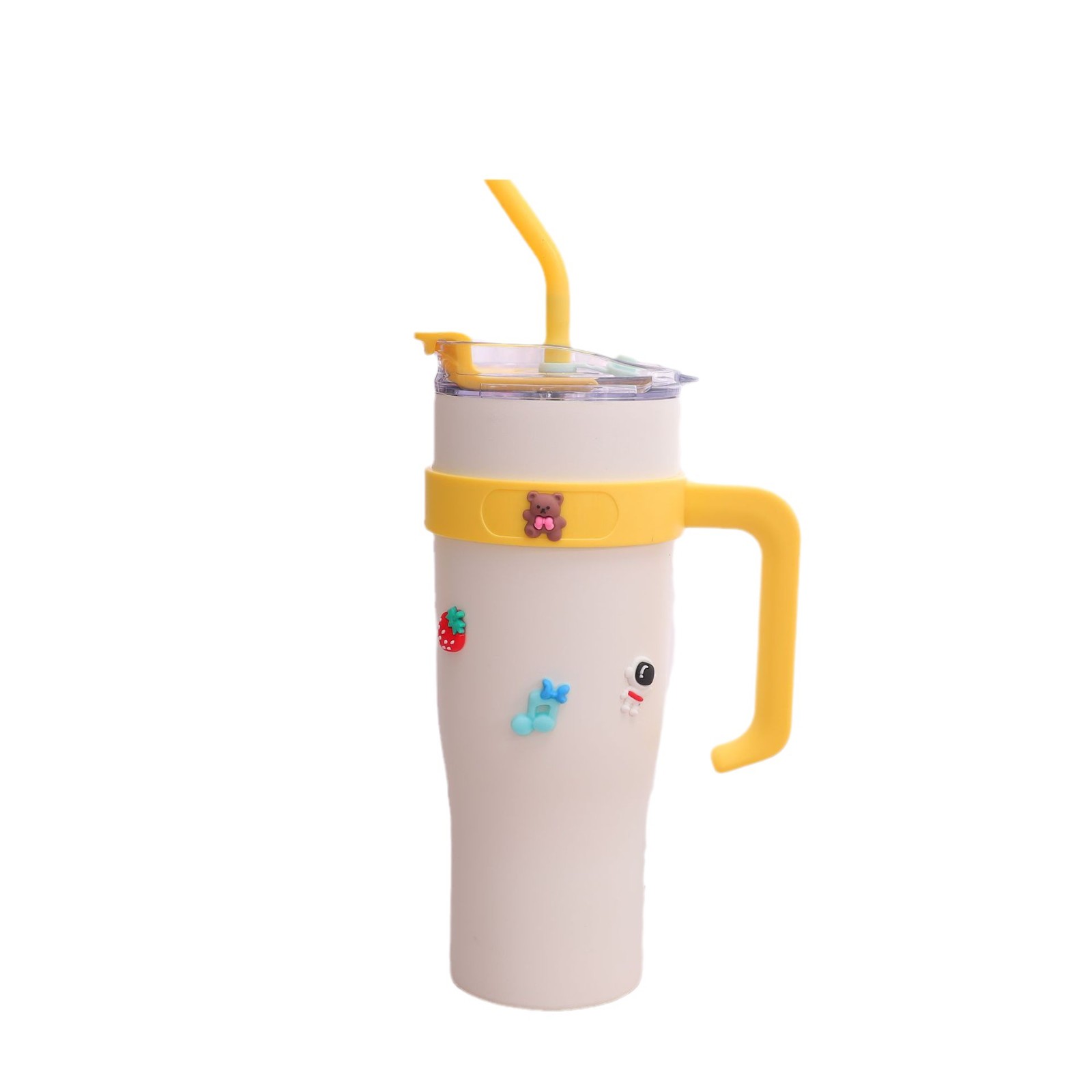 Pink cute cup, double wall stainless steel coffee bottle, large capacity straw bottle, outdoor thermos bottle