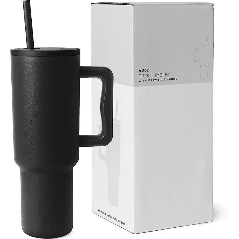 Custom 40oz Travel Mug with Handle and Straw Lid Insulated Cup Reusable Stainless Steel