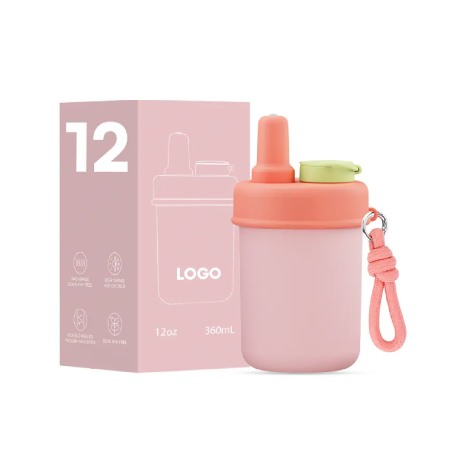 New 12oz Insulated Fruit Tumbler Cups with Straw Lid Kids Tumbler Stainless Steel Double Wall eco-friendly Water Bottle