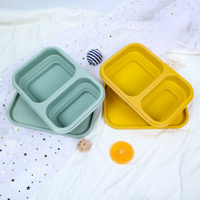 Colourful Silicone lunch boxes, Collapsible Silicone Folding Picnic Bento Box Refrigerator Preservative Lunch Box