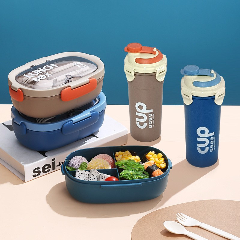 Water Bottles Paired with Lunch Boxes – Ideal for Students and Office Workers