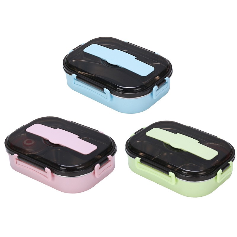 Multi - Compartment Pink Lunch Box with Phone Holder Function and Matching Cutlery (Spoon & Chopsticks)