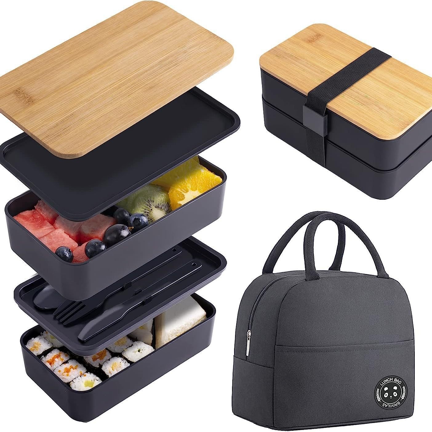 Minimalist Bamboo Lid Lunch Box 2-Tier Stackable Meal Prep Container